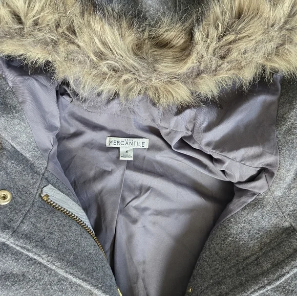 J.Crew Parka Jacket Women's Gray Wool Blend Faux Fur Trim Hooded Full Zip sz 4